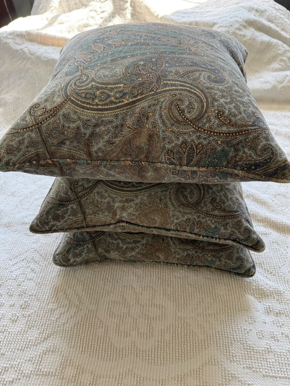 Paisley Velvet Throw Pillows 18” Set of Three With Feather Inserts Hidden Zipper
